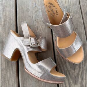 Kork-Ease San Carlos Leather Buckle Platform Block Heel Clog Sandals Gold 8